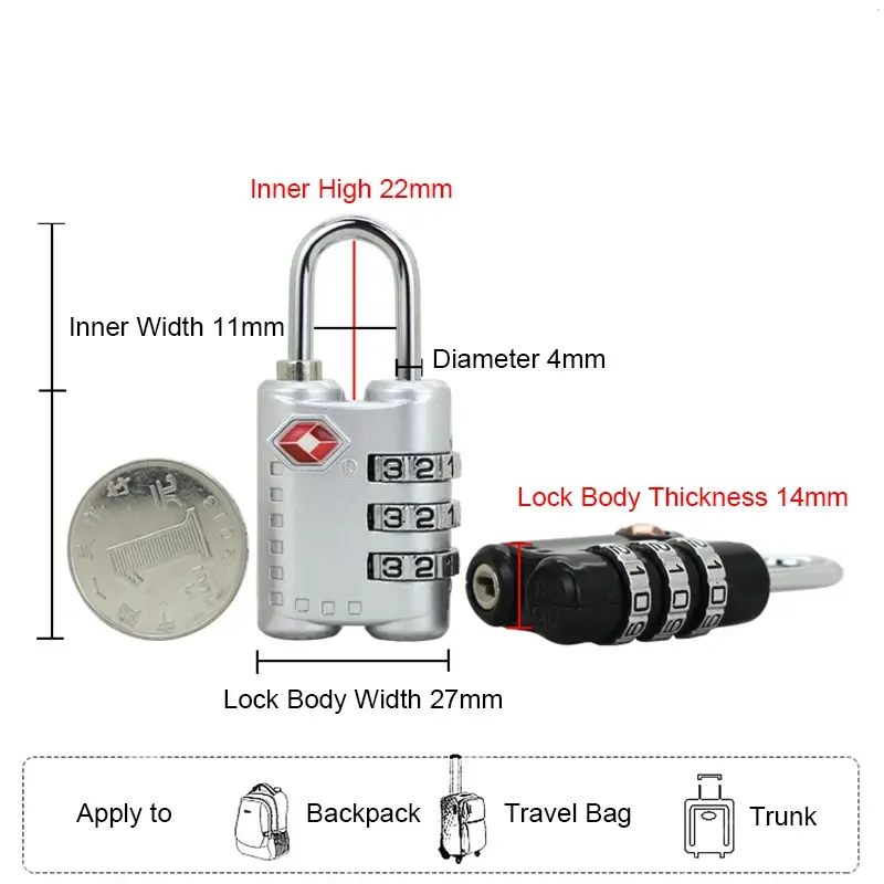 TSA ล็อคสมาร์ทล็อคสำหรับกระเป๋าเดินทางกระเป๋าเดินทาง Anti-Theft รหัสศุลกากรรหัสผ่านล็อค