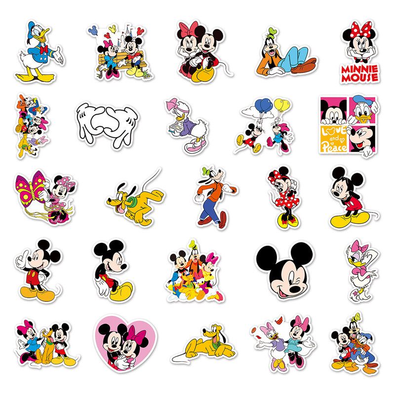 디즈니 만화 미키 마우스 스티커, 어린이 스티커 장난감, DIY 노트북 스크랩북, 전화 수하물, 귀여운 애니메이션 그래피티 데칼, 10 개, 30 개, 50 개