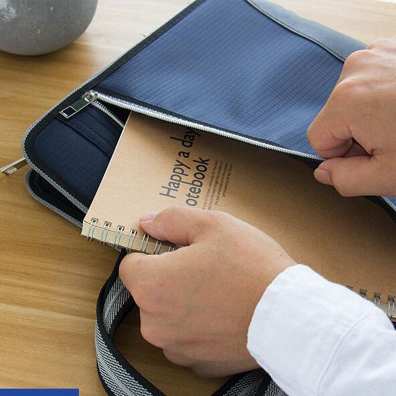 Impermeável Zipper File Bag, 12 Oxford Cloth, Organ Bag, A4 Paper Folder, Pacote de Capacidade, Business, Azul, 1 Pc