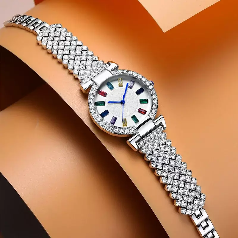 Full Star Luxury Super Flash Rhinestone Trend stal z różowego złota pasek damski zegarek kwarcowy