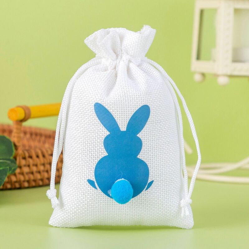 ISKYBOB 10*15 cm Easter Package Gift Bag Bunny Faux Hemp Easter Cute Rabbit Drawstring Bag Party Candy Cookie Packing Bags