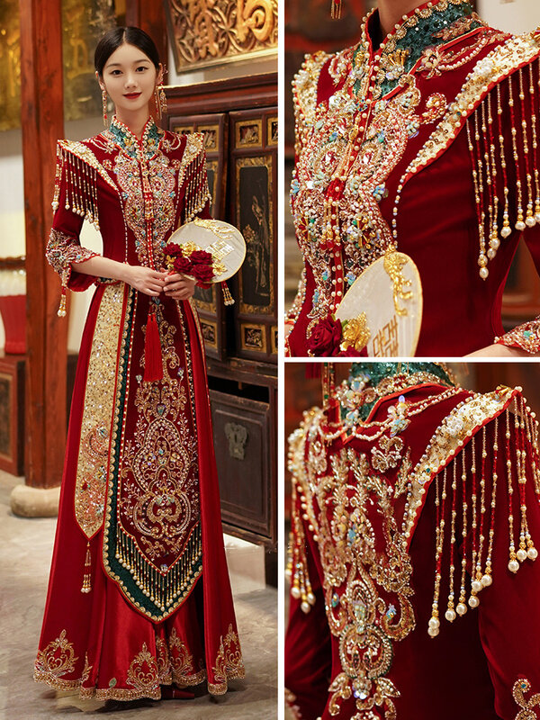 Yourqipao ชุดแต่งงานแบบจีนชุดกี่เพ้าไซส์ใหญ่พิเศษชุดเดรสกระโปรงสีแดงสไตล์โมเดิร์นชุดชุดจีนโอเรียนเต็ล