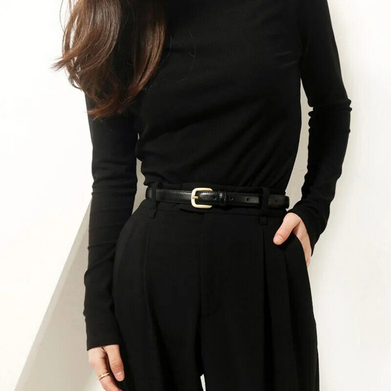 Cintura a vita stretta in vera pelle da 1.8cm per donna Business Travel Fashion fibbia ad ago decorazione cintura Jeans colore caffè nero