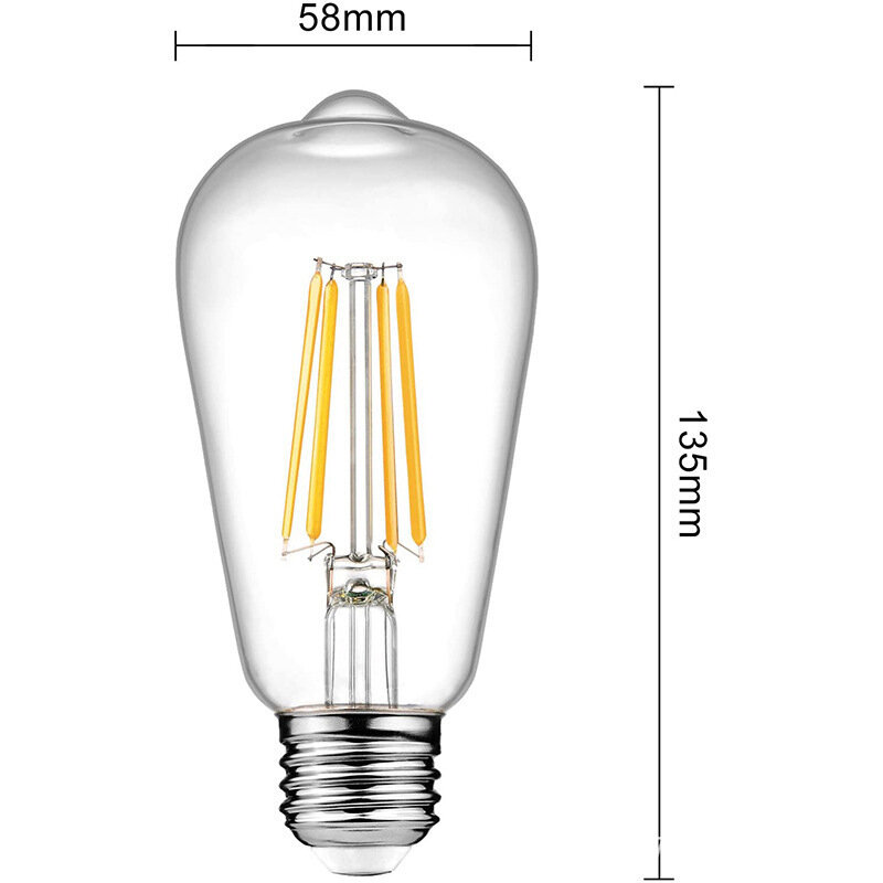 Lâmpada LED Filamento Inteligente, Estilo Retro, WiFi, Branco Quente, Luz Regulável, Voz, Funciona com Alexa, Google, APP CozyLife, ST64, E27, 2pcs