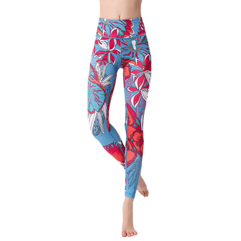 Damskie drukowane elastyczne spodnie do jogi wysokiej talii legginsy sportowe damskie szybkoschnące rajstopy Push Up Trainer bieganie trening spodnie