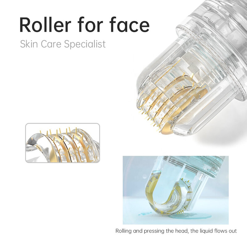 Hydra Roller-Rodillo de titanio dorado para cuidado de la piel, aguja Derma Stamp, aplicador de suero de belleza, herramientas reutilizables para el cuidado de la piel, 64/20 pines