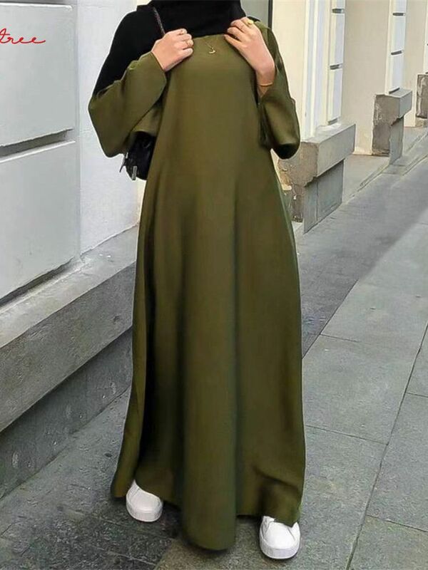 Vestido muçulmano de cetim com manga flare, macio, brilhante, abaya, dubai, peru, djellaba, dubai, comprimento total, moda, wy921