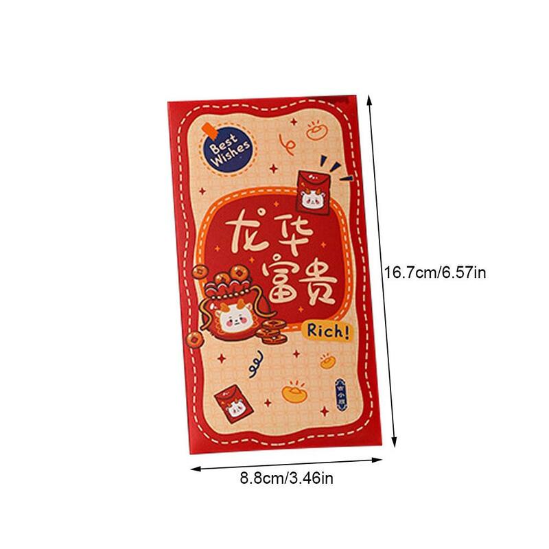 Sobres Rojos largos chinos de 6 piezas, sobre de regalo de dinero de la suerte de Dragon Hongbao, paquete rojo para bendición de Año Nuevo 2024