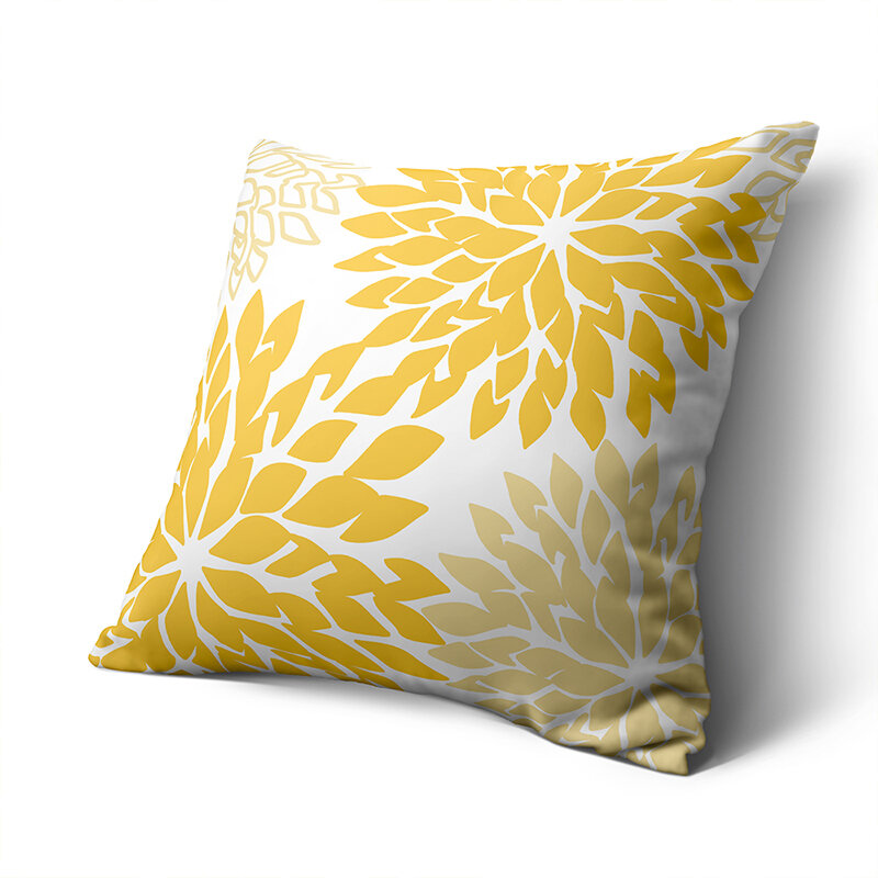 ZHENHE Yellow Geometric Square Pillow Case Double Sided Printing Cushion Cover for Bedroom Sofa  Decor 18x18 Inch （45x45cm）