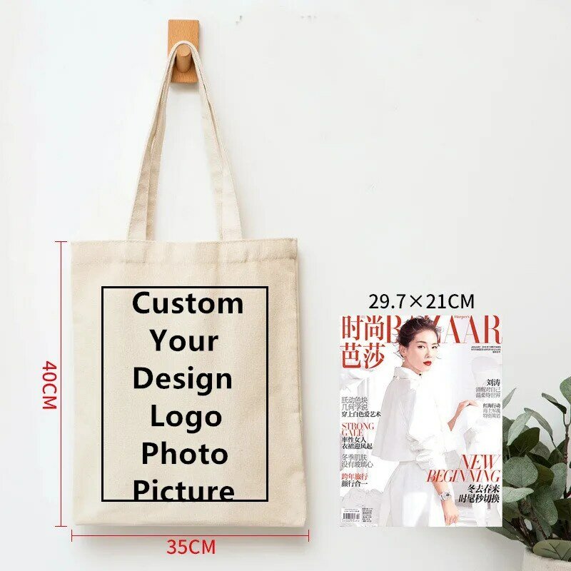 Customi Canvas Bag Logo Text Design Photo Shopping Women Bags Casual Grocery Tote Shoulder Handbag
