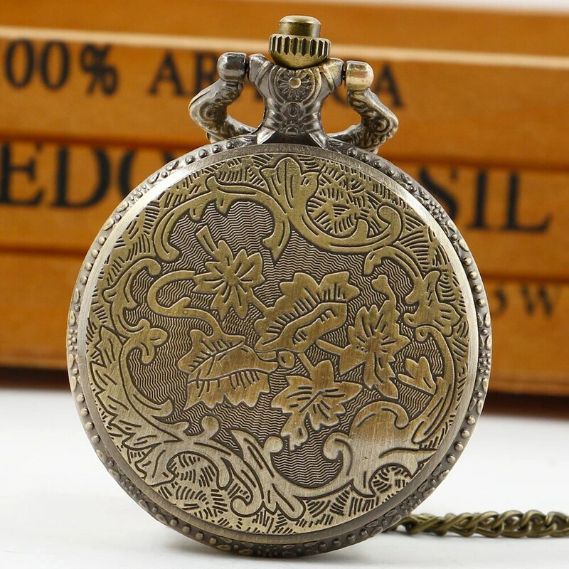 Jam tangan saku kuarsa tengkorak cermin akrilik jam tangan rantai perunggu pria Vintage steampunk jam hadiah jam reloj de bolsillo