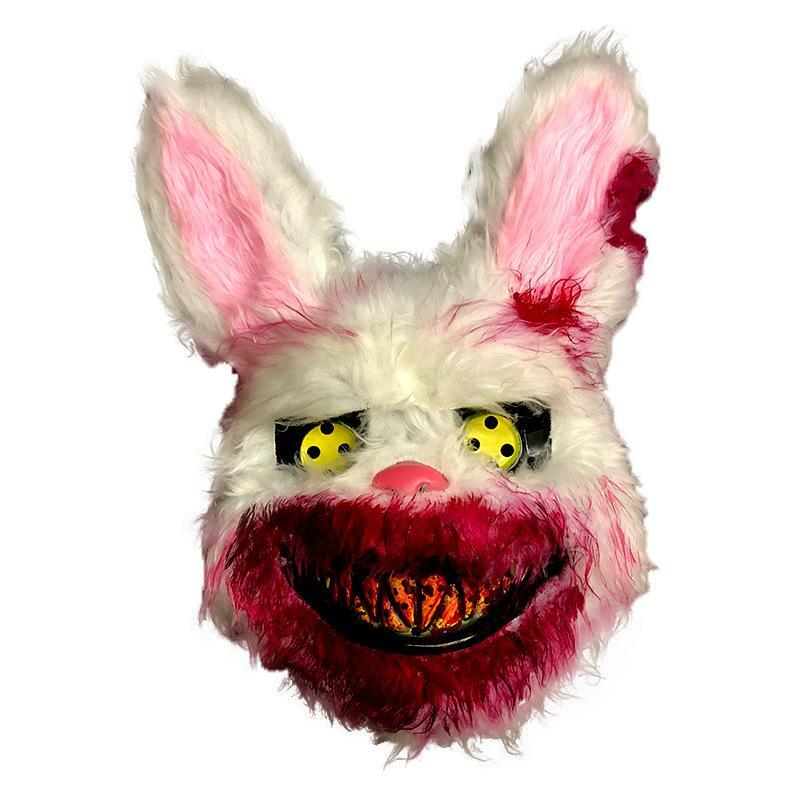 Máscara de conejito de felpa sangrienta para Halloween, fiesta de carnaval, oso sangriento realista, tocado, casa fantasma, utilería de rendimiento, máscaras de conejo de terror