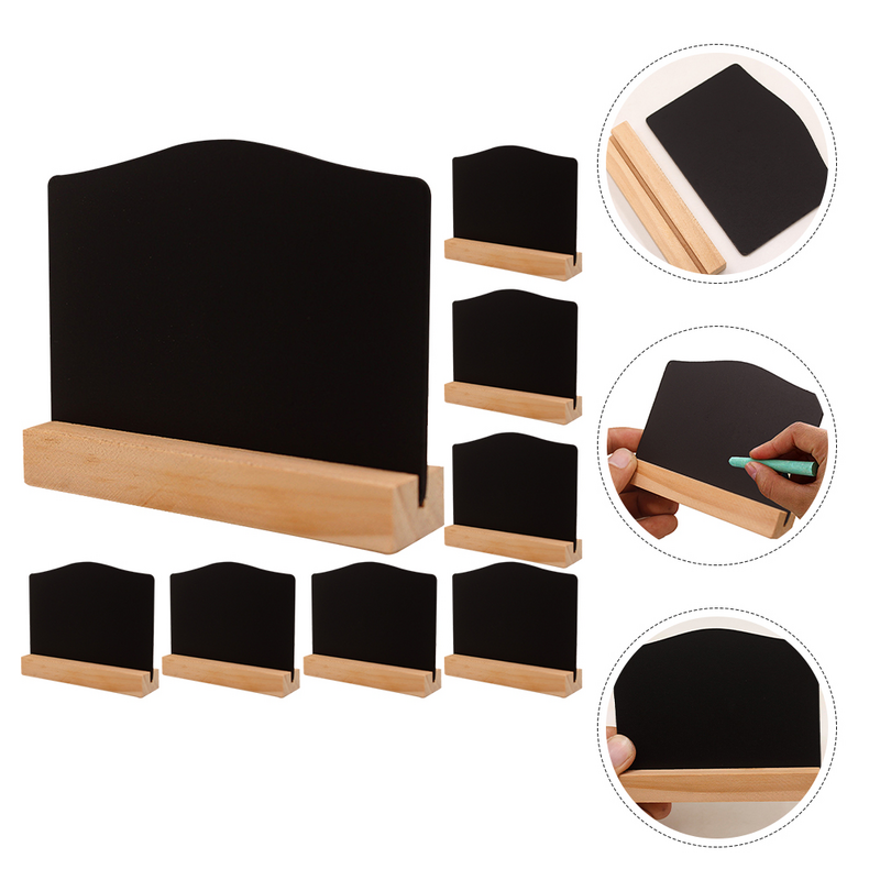 กระดานชอล์คตกแต่งกระดานดำตั้งโต๊ะ8ชิ้นป้ายบาร์กระดานดำขนาดเล็กโค้งสีดำ