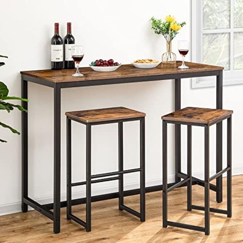 HOOBRO Bar Stools, Set of 2 Bar Chairs with Different Height Pedals, 25.6 Inch Tall, Black Steel Frame, for Living Room, Dining