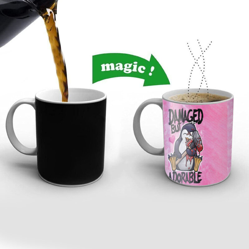 クレイジー-p-ペンギン漫画コーヒーマグカップ、色変更ティーカップ、ミルクカップ、面白いギフト