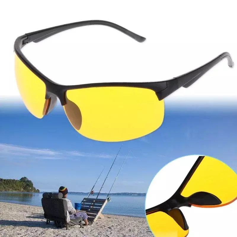 야간 투시경 안경, 낚시 사이클링 여행 등산 야외 선글라스, 노란색 렌즈 보호, 유니섹스 낚시 아이웨어, 2024 신제품