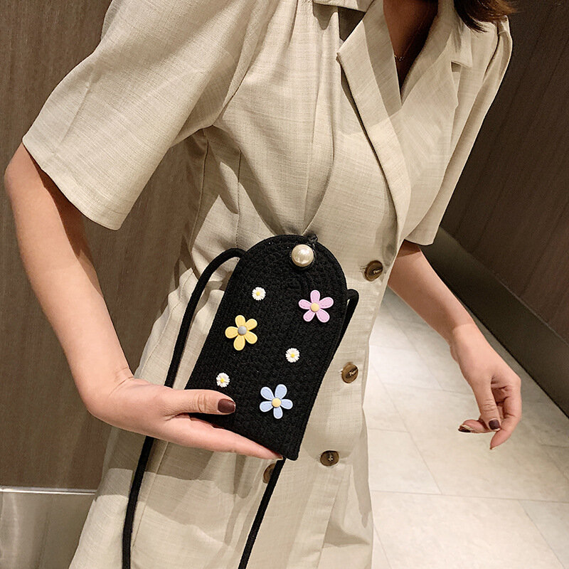 ฟางทอกระเป๋าผู้หญิง2022ใหม่ดอกไม้โทรศัพท์มือถือกระเป๋า Mori สาว Crossbody ไหล่กระเป๋าดอกไม้ Mini Messenger กระเป๋า