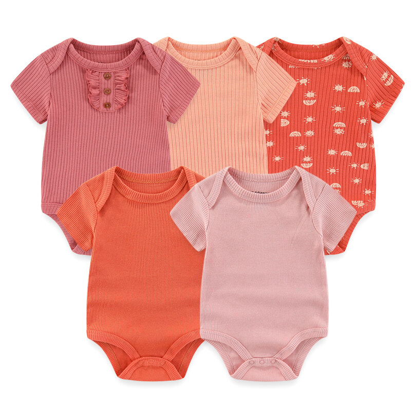 Vêtements unisexes en coton pour nouveau-né garçon et fille, ensemble imprimé dessin animé, couleur unie, 5 pièces