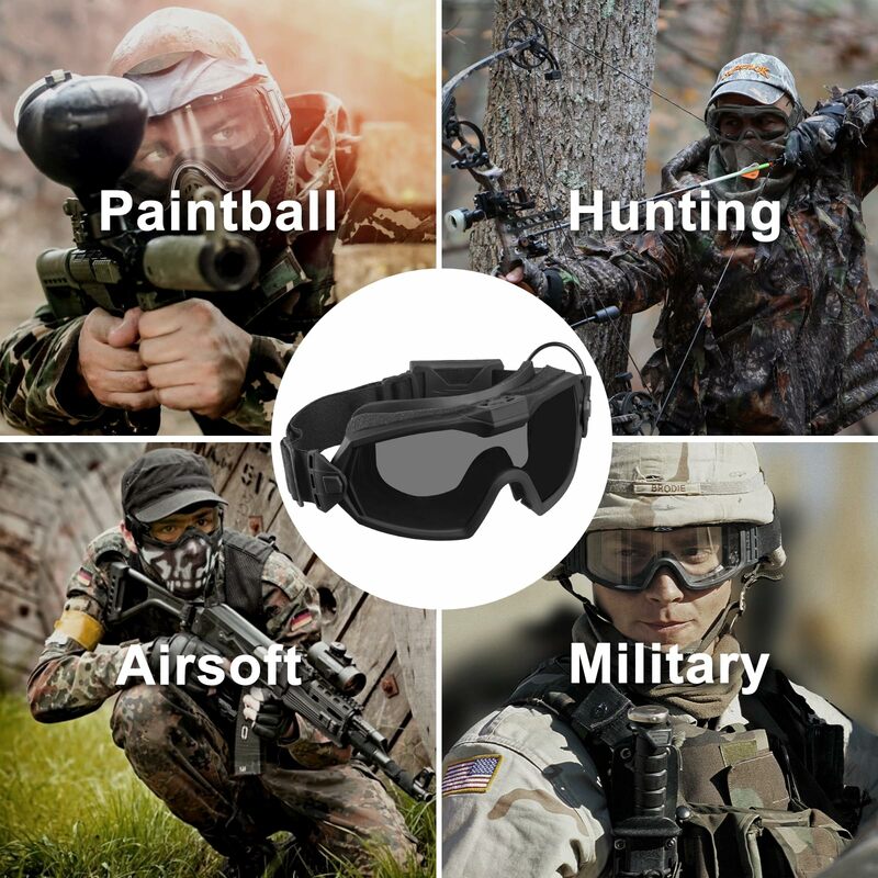 Óculos táticos anti-nevoeiro com ventilador e lente intercambiável, óculos Airsoft para caça Paintball e motocicleta
