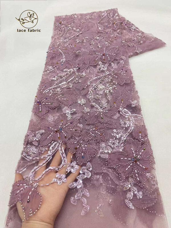 Tessuto di pizzo con perline ricamo a rete francese di lusso tessuto di pizzo con paillettes nigeriane africane per materiale da cucito per abito da sposa da donna