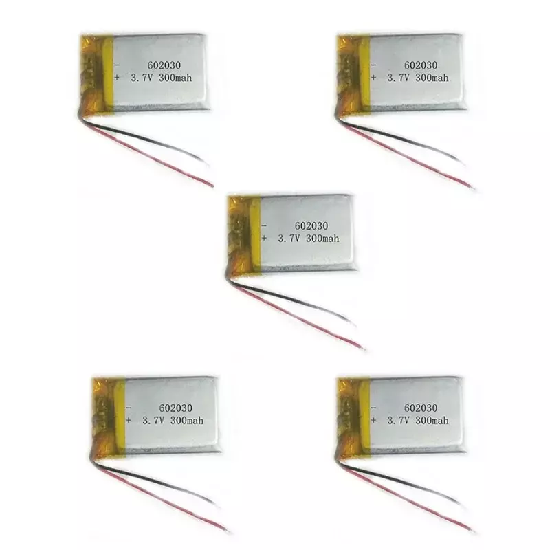 Batería de polímero de litio recargable, celdas de iones de litio, 3,7 V, 300mAh, 602030, 062030, para Altavoz Bluetooth, MP3, MP4, 1 unidad