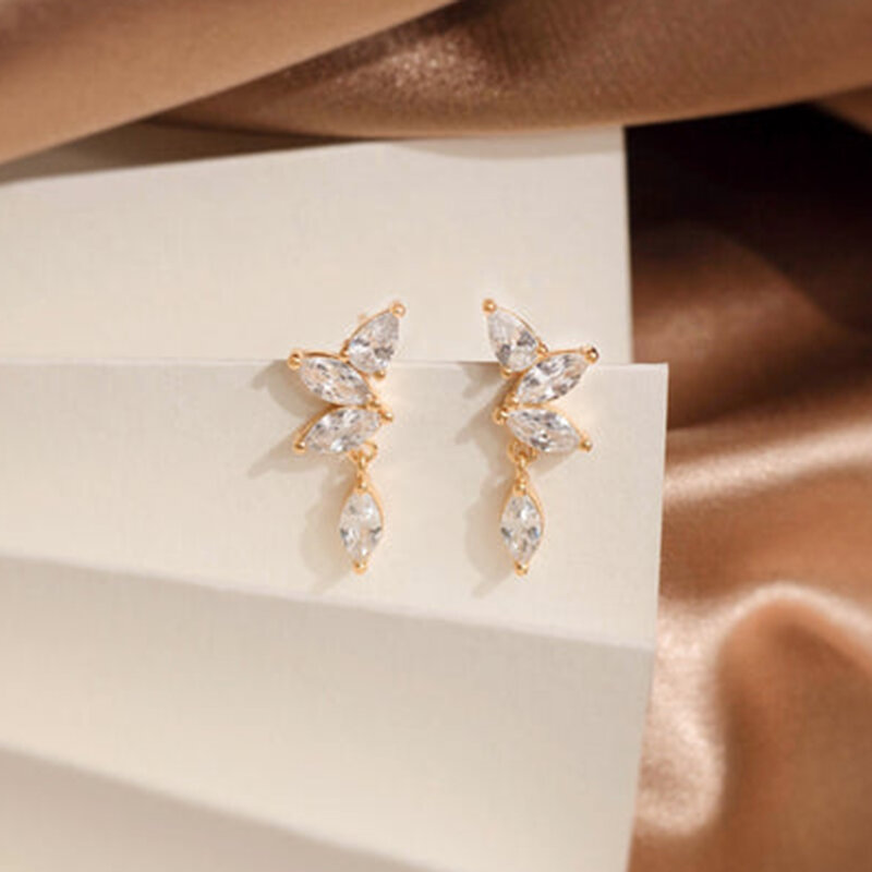 925 Sterling Silver Ear Needle White Zircon Butterfly/Water Drop Hoop Earrings Drop Earrings For Women Fashion Wedding Jewelry