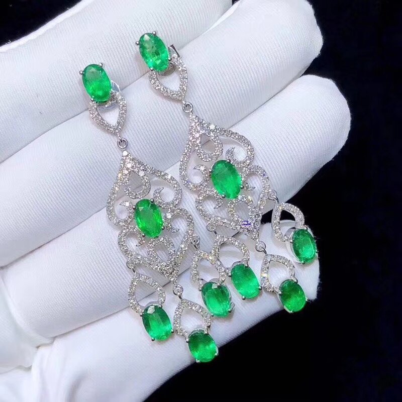 Luxe Natural Green Emerald Stud Oorbellen Voor Vrouwen Fijne Sieraden Echte 925 Zilveren Gecertificeerd Edelsteen Goede Party Gift