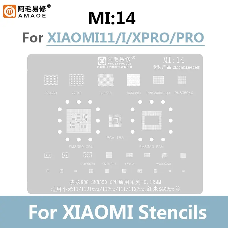 Amaoe-MI 1-19 BGA Reballing Solda Stencil, Plant Tin Net, Xiaomi 13, 12, 11, 10 ultra, Redmi K20, K30, Pro Note, CPU, MI 8, 9, 10, 11, IC