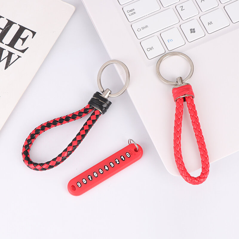 PU Anti-lost Mobile Phone Number Plate Keychain Braid Leather Rope Keyring Couple Pendant Car Backpack Charms Bag Decor Gifts