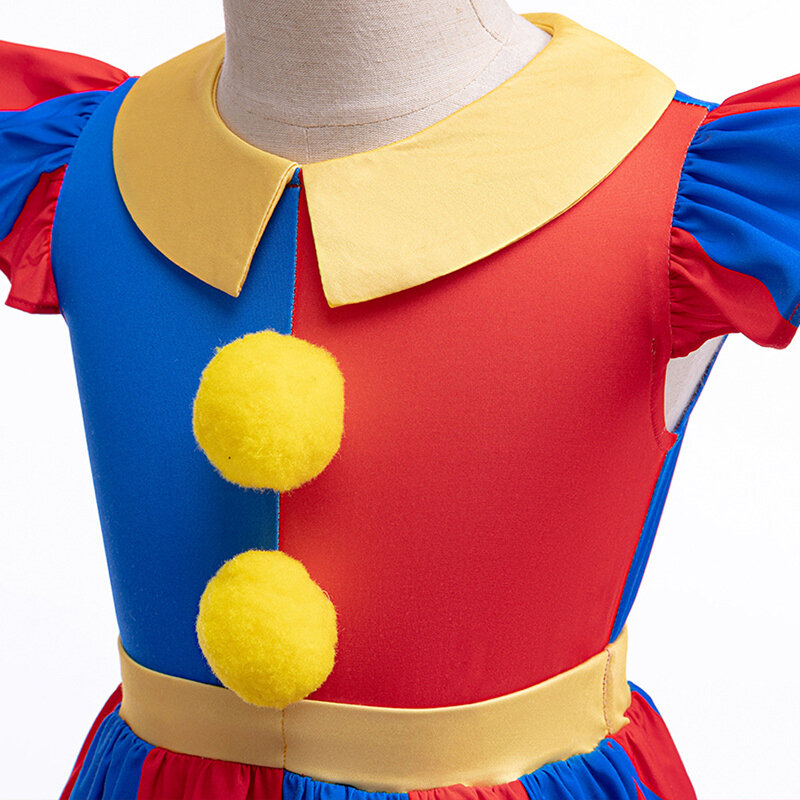 O incrível traje de cosplay de circo digital infantil, vestido de Halloween para bebê, festa de aniversário, pomni, 3-10 anos
