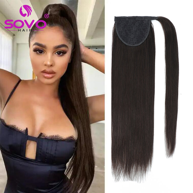 Ponytail Human Hair Wrap Around Horsetail Straight Brazilian 100% Remy Human Hair Clip in 18"-22" Ponytail Extensions 160 Grams