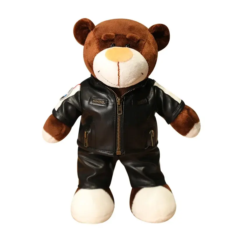 ジャケット付きのかわいいオートバイのクマ,ぬいぐるみ,30cm