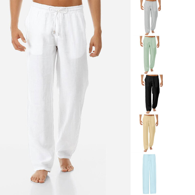 Pantalones de algodón y lino para hombre, pantalón de chándal informal, ropa de calle para correr, 3XL