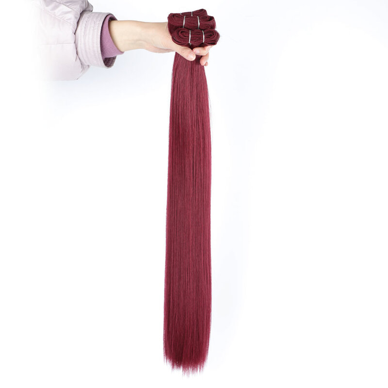 Capelli lunghi dritti in fibra Bio tessuto miscela di capelli organici fasci capelli lisci colore bordeaux estensione miscela di capelli organici 100g