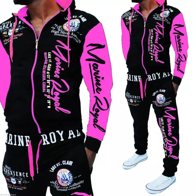 Мужской спортивный костюм ZOGAA, черный костюм из 2-х предметов, кофта и брюки с надписью, 2019