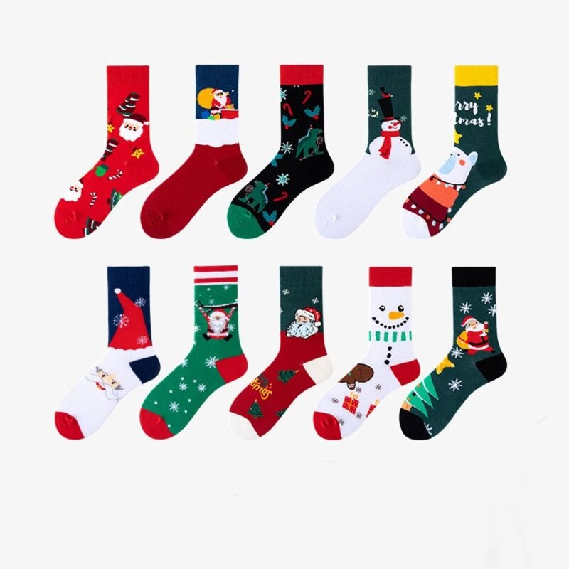Warm Autumn Cartoon Comfortable Breathable Santa Claus Christmas Socks Female Socks Cotton Medium Tube Socks