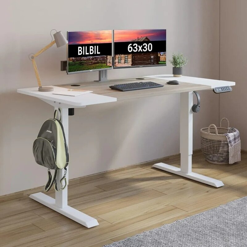 Cale stojące biurko elektryczna, podstawka na stół siedzowa z regulowaną wysokością i płytą łączniową, biurko do pracy w domu stojska, biała rama