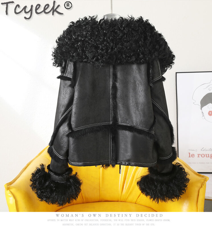 Tcyeek Real Fur Coat Winter Clothes Women 2023 Real Rabbit Fur Jacket for Woman Korean New in Outerwear Warm Wool Fur Collar