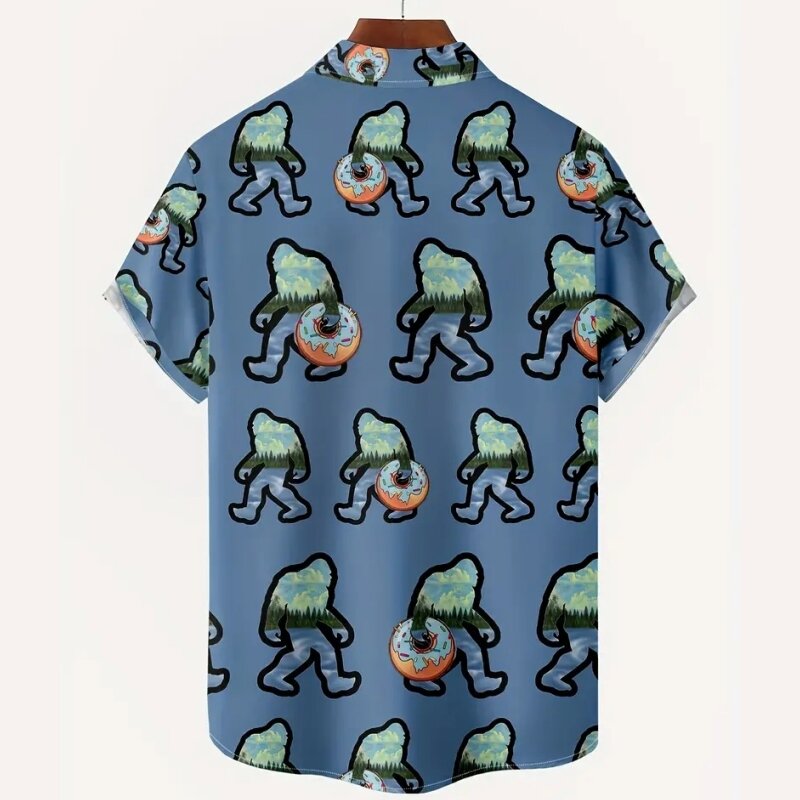 남성용 침팬지 프린트 하와이안 셔츠, 오버사이즈 캐주얼 셔츠, 레트로 패션, 반팔 셔츠, 하이 퀄리티 남성 의류