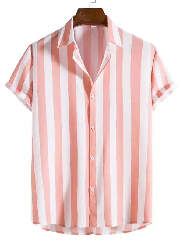 Men's Shirt Summer Clothing Vertical Stripes Graphic 3D Print Shirts Short Sleeve Tops Streetwear Loose Casual Hawaiian Shirts