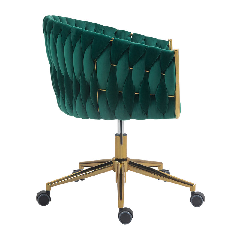 Green Modern Design Hand-Woven Backrest Office Chair with Wheels, Adjustable Height and 360° Swivel - Ideal for Bedroom or Livi