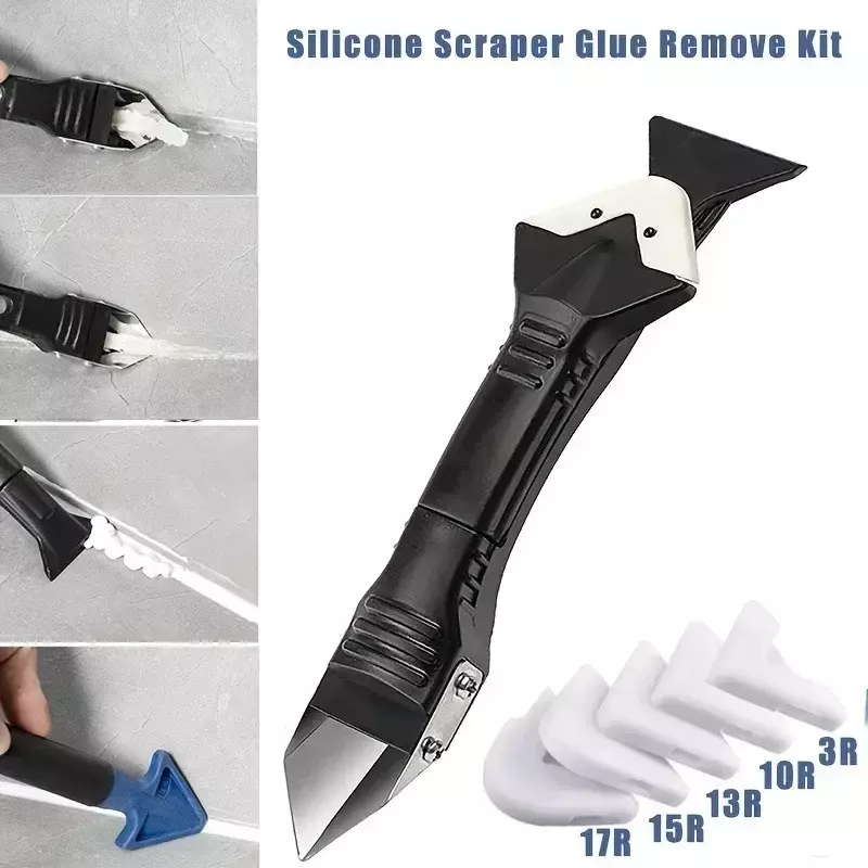 Grattoir en silicone 5 en 1, ensemble d'outils pour enlever les joints lisses, finisseur de calfeutrage, kit de coulis lisse, enlèvement des moisissures au sol, ensemble d'outils à main