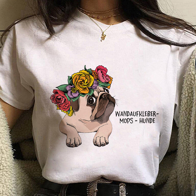 女性の犬のプリントクルーネックTシャツ,だぶだぶの半袖トップス,原宿,特大Tシャツ,新品,夏