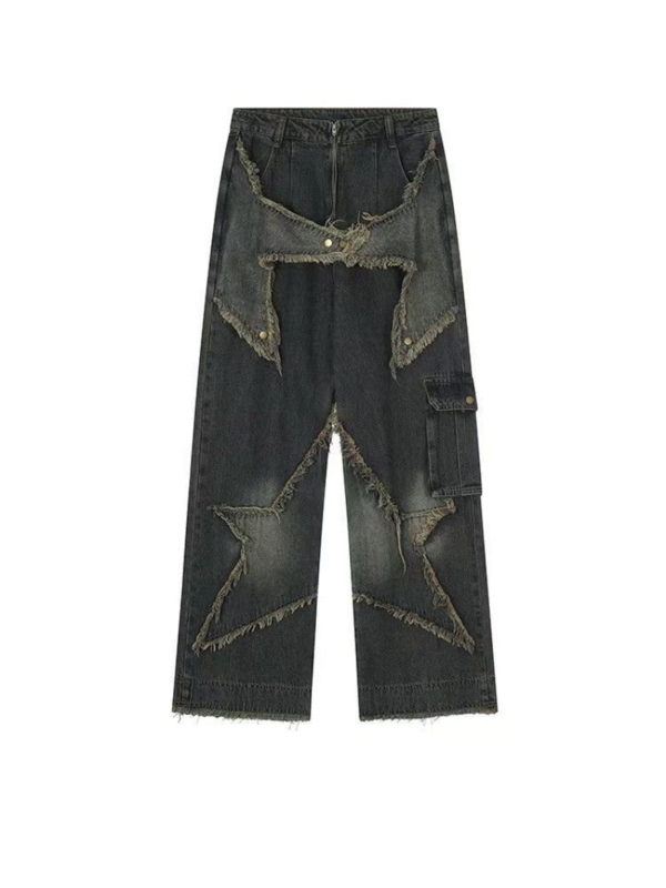 Повседневные брюки со звездами и кисточками, женские джинсы в американском стиле ретро, весна-лето, новинка, свободные широкие брюки, модные панковские брюки