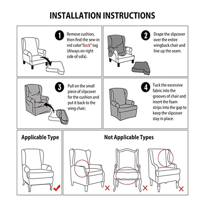 Meijuner impresso asa capas de cadeira 2 peças estiramento wingback cadeira slipcover sofá removível slipcovers com assento capa de almofada