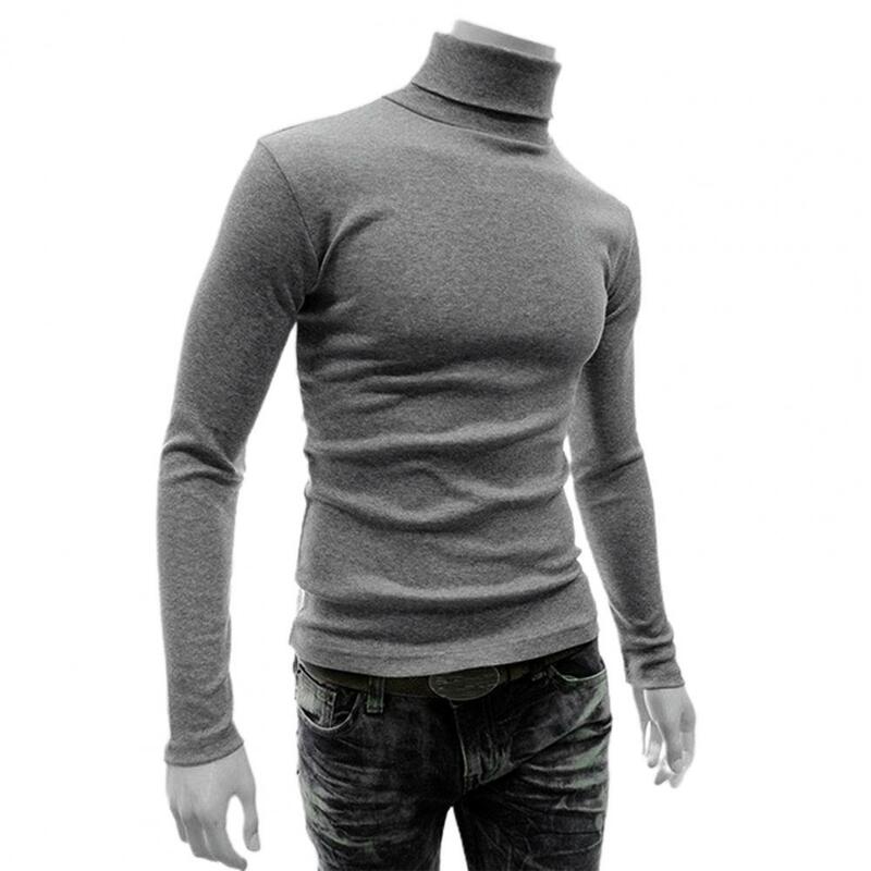 Jersey ajustado de cuello alto para hombre, camisa de manga larga de punto, otoño