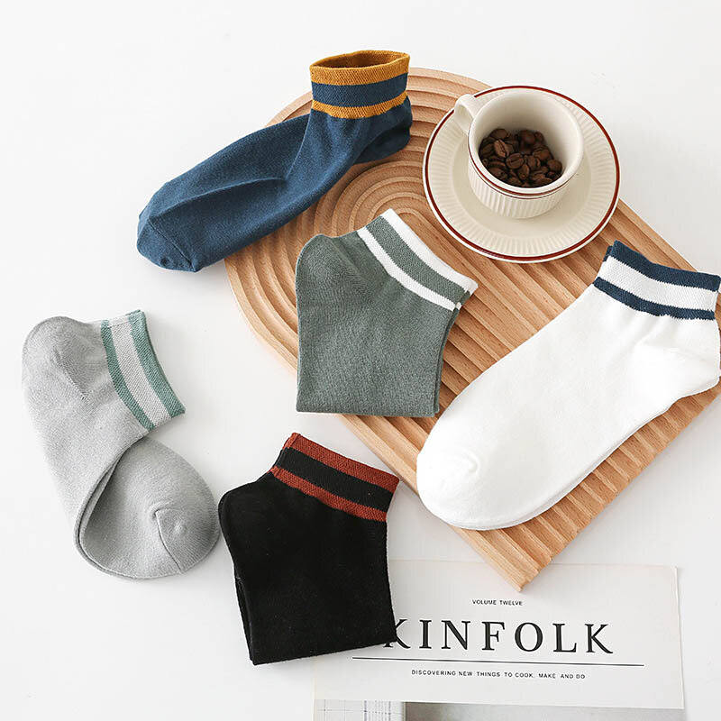 5 Pairs Spring Autumn Men Ankle Cotton Socks This High Quality Striped Comfortable Breathable Wear-resistant Fashionable Socks