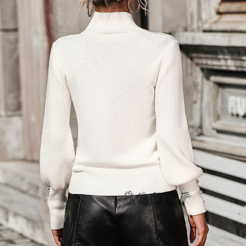Sweater lengan panjang wanita, pakaian kantor putih atasan lengan panjang hitam polos Pullover Y2K rajut Streetwear Korea musim gugur