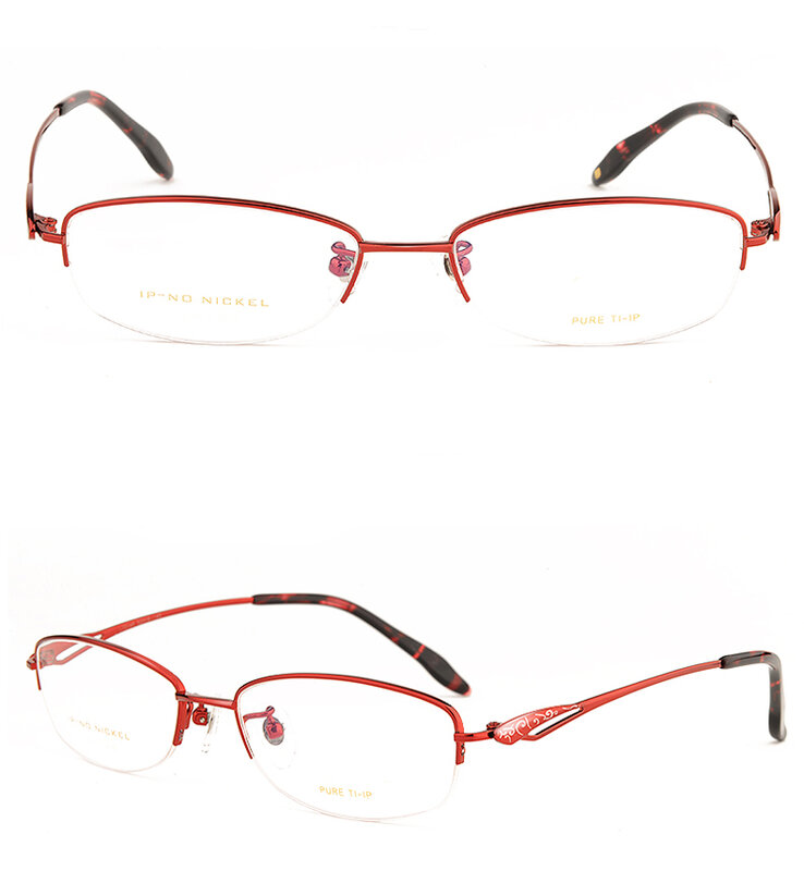 Titanium Lady Elegan Semi Bingkai Kacamata Merah Bingkai Emas untuk Wanita Ringan Resep Kaca Progresif