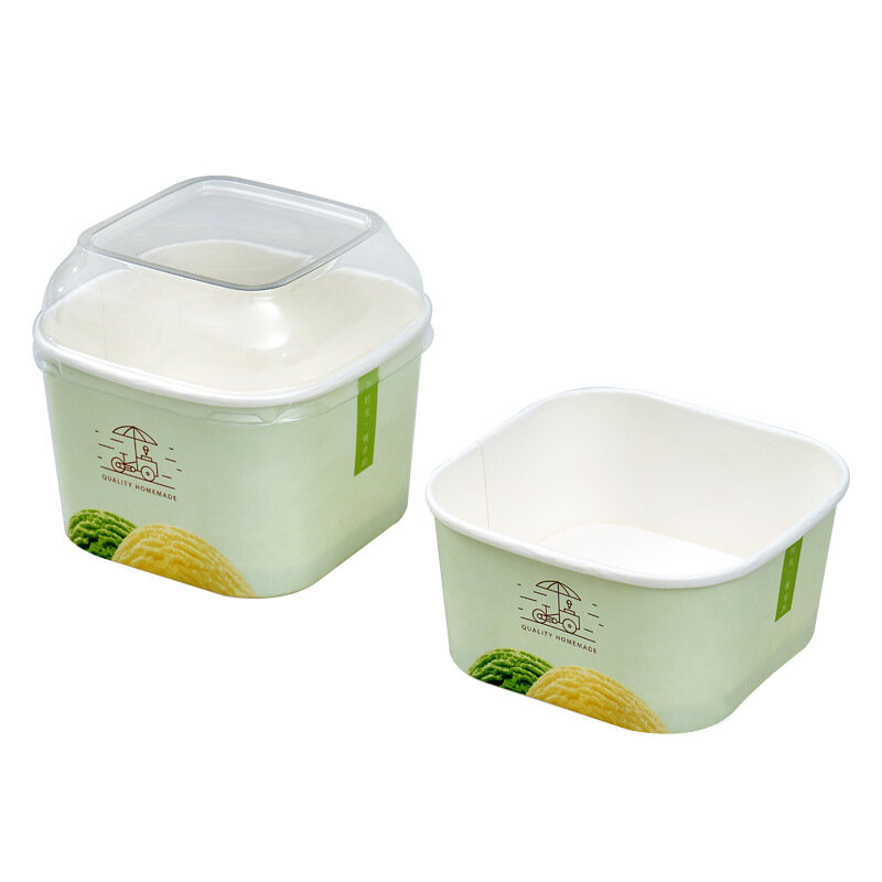Customized product150ml Disposable square ice bowl paper bowl with lid customization